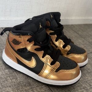 Nike Kids Black and Metallic Gold High-Top Sneakers